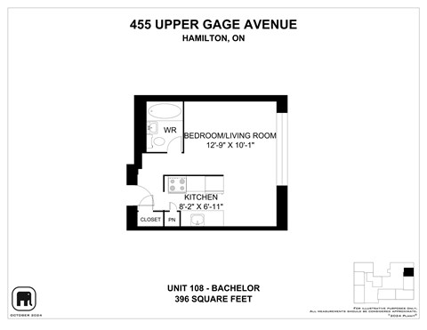 Floor plan for studio, 1 bath